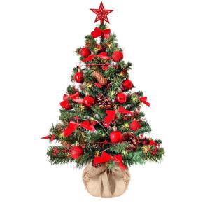 Kunstkerstboom (WBD) met kerstdecoratie en led-lichtketting met afstandsbediening, kerstboom versierd met verlichting, kunstkerstboom