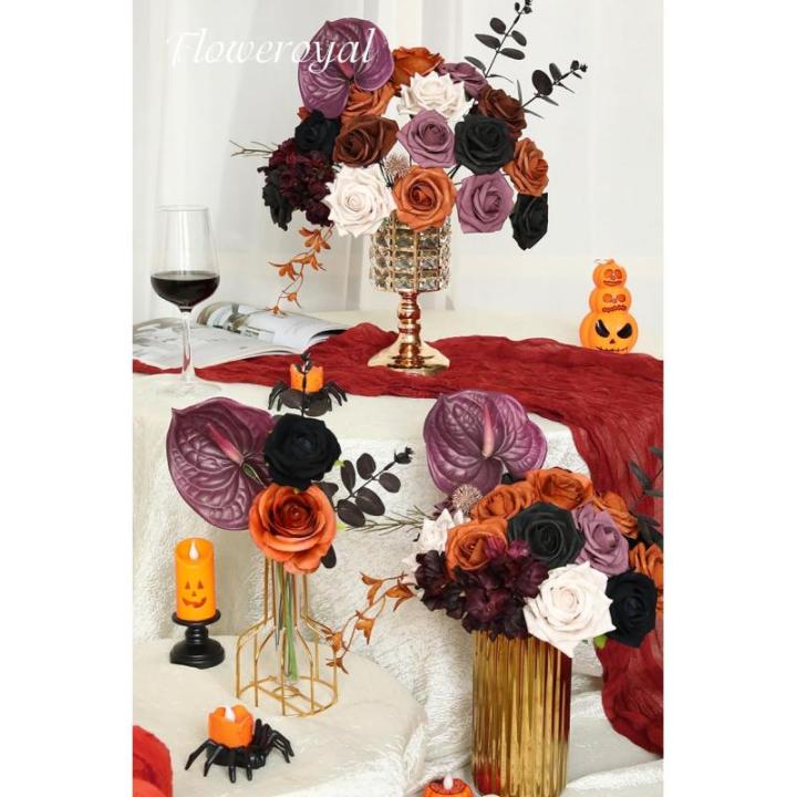 Halloween Künstliche Blumen Schwarze Blumen Mix Seidenblumen Gefälschte Rosen mit Stielen für DIY Hochzeit Brautsträuße Babyparty Blumenarrangement Tischdekoration Heimdekorat