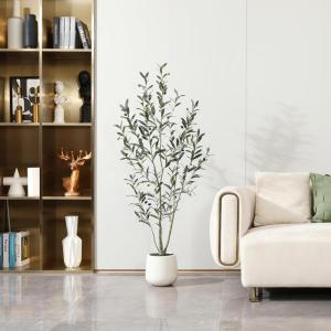 Olijfboom, kunstplant, 150 cm, kunstplant met levensechte vruchten, kunstolijfboom in witte pot, indoor decoratie (1 stuks)