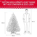 Niwa Kerstboom met verlichting, versierde flock-look, 2-in-1 kunstkerstboom met lichtketting, 200 warm wit licht en 400 PE + pvc-takken, opvouwbare dennenboom (H150 cm)