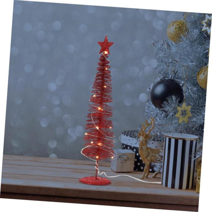 1stk Leuchtender Weihnachtsbaum Beleuchtete Birke Künstliches Baumlicht Künstlicher Gefälschter Weihnachtsbaum Bleistiftbaum Beleuchten Desktop-Weihnachtsbaum Schmiedeeisen Rot