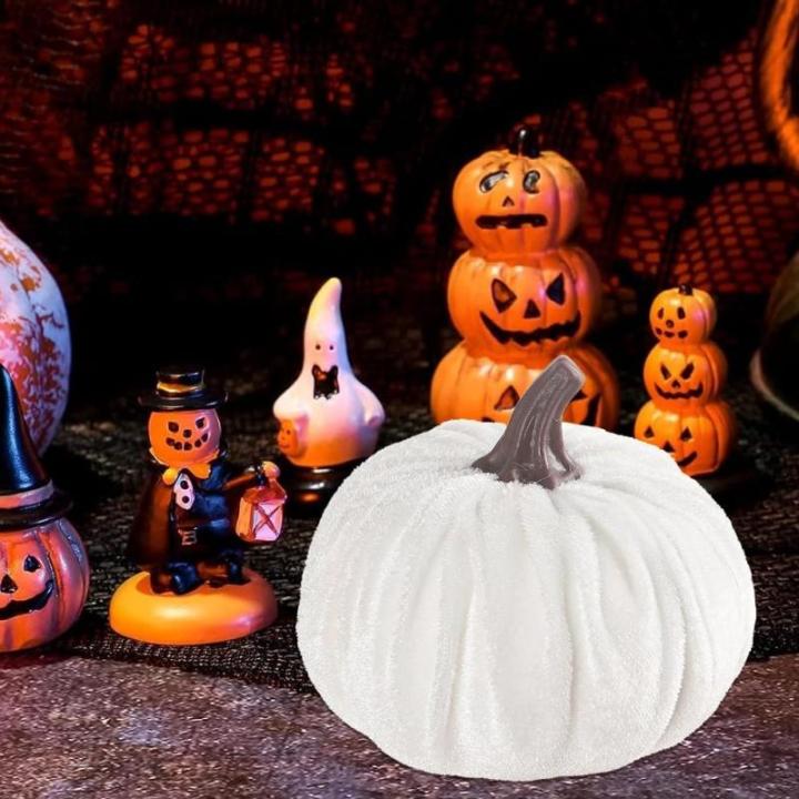 Kunstkürbisse aus Samt für Herbstdekoration für Thanksgiving und Halloween-Feiern (weiß)