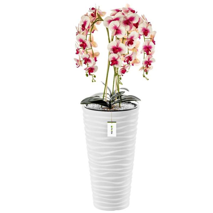 Künstliche Orchidee Kaskaden Blumenstrauß Creme und Rosa im Topf Weiß H 115 cm Heimbüro Dekoration, Kunstpflanze Orchidee, Kunstblume, Künstliche Orchidee im Topf