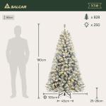 Kunstkerstboom van 180 cm met sneeuw en verlichting, dennenboom met 828 takpunten en 250 warmwitte leds, snel op te bouwen klapsysteem, kerstboom, incl. kerstboomstandaard