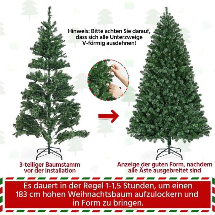 Kunstkerstboom met ledverlichting, 183 cm, met 300 meerkleurige en warmwitte lampen, 9 lichtmodi, kerstboom met 818 takken en opvouwbare metalen standaard, groen