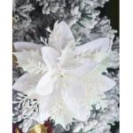 GL-Turelfies 12 STK. Glitzer Weihnachtsblumen (15cm/5,9'') mit 12 STK. Clips Künstliche Weihnachtsstern Blumen Weihnachtsbaum Blumenschmuck Weihnachtsbaum Ornamente (Weiß)
