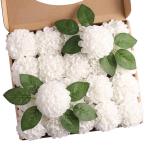 , 20 stuks dahlia-bloemen met bladeren en stelen, doe-het-zelf witte dahlia-schuim bloem voor bruiloft, boeketten, bloemen, centerpieces, arrangementen feesttafels,