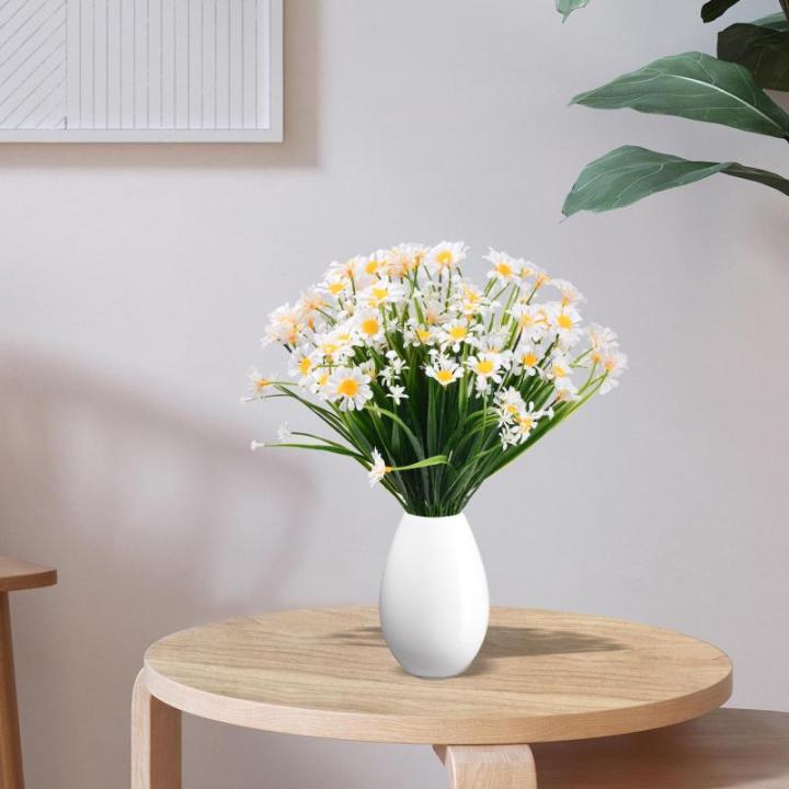 4 bundels kunstmatige madeliefjes, bloemen, vervaagt niet van kunststof, UV-bestendige nepbloemen, imitatiebloemen voor tuin, faux madeliefjes wilde bloemen voor plantenbak, verand