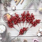 30 glitzernde künstliche Glitzer-Beerenstiel-Ornamente, Weihnachtsbaum-Plektren, glitzernde Zweige für Weihnachtsbaumdekoration, DIY, Basteln, Dekoration, Heimdekoration (rot)