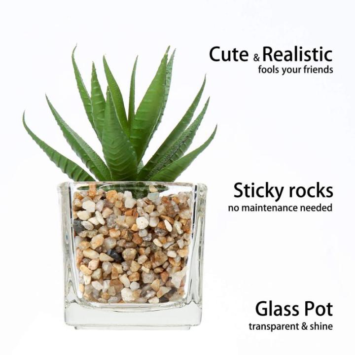 Kunstplant kunstmatige vetplant kamerplant decoratieve woonkamer, badkamer decoratieve plant vetplant, hoogte 10,5 cm, in glazen pot, set van 4