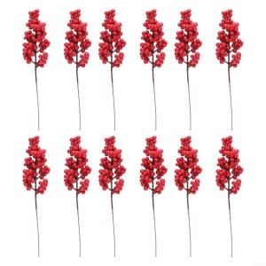 12 Stück künstliche rote Beeren, Weihnachtsbeeren, Zweige für Garten, Küche, Fensterbank, Wohnzimmer, Esstisch