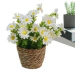 Künstliche Blumen im Topf,Künstliche Topfblumen,Blumenarrangement mit Gänseblümchen im Rattantopf | Seidiger künstlicher Gänseblümchen-Rattan-Topf-Bonsai für die Tischdekor