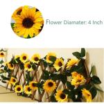 Set van 2 hangende zonnebloemslingers, kunstmatige zonnebloemslinger, zijden zonnebloemrank, hangende slinger met groene bladeren, nepbloemstuk voor bruiloftsfeest, woondecoratie