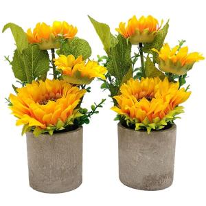 2 stuks kunstzonnebloemen in pot, in pot, tafeldecoratie, kunstplant voor bruiloftsfeestdecoratie