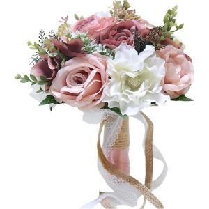 Hochzeitsstrauß for die Braut mit künstlichen Blumen, DIY-Sträuße, romantischer Hochzeitsstrauß, Brautsträuße, künstliche Blumen(Pink)