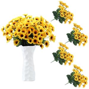 , kunstzonnebloemen, lange steel, zonnebloemen, kunstdecoratie voor buiten, thuis, verjaardag, feest, 96 stuks, geel 1301