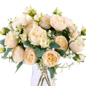 4 Bündel Pfingstrose Künstliche Blumen Champagner Blumen Seidenpfingstrosen Blumensträuße für Hochzeit Partei Tischaufsätze Blumenarrangement Heim Küche Dekor