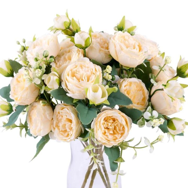 4 Bündel Pfingstrose Künstliche Blumen Champagner Blumen Seidenpfingstrosen Blumensträuße für Hochzeit Partei Tischaufsätze Blumenarrangement Heim Küche Dekor