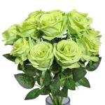 Kunstmatige Zijde Roos Bloem Enkele Stam Levensechte Nep Roos voor Bruiloft Boeket Bloemenarrangementen Huis Feest Bloemstuk Decoratie, 10 stuks (Groen)