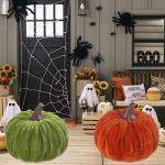 Kunstkürbisse aus Samt für Herbstdekoration für Thanksgiving und Halloween-Feiern (weiß)