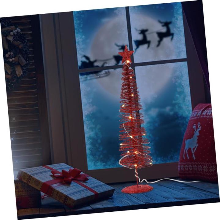 1stk Leuchtender Weihnachtsbaum Beleuchtete Birke Künstliches Baumlicht Künstlicher Gefälschter Weihnachtsbaum Bleistiftbaum Beleuchten Desktop-Weihnachtsbaum Schmiedeeisen Rot