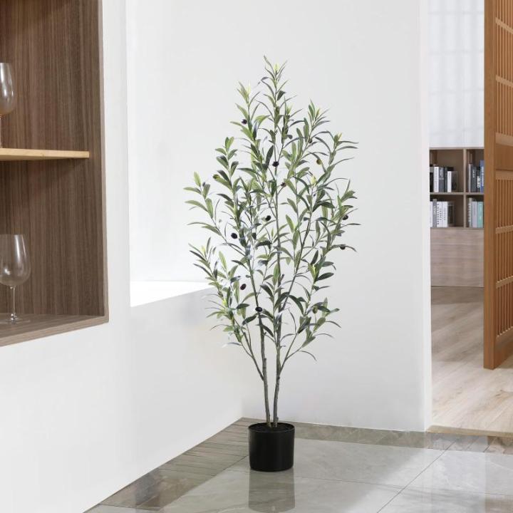 Kunstolijfboom, 120 cm, kunstplant olijfboom met natuurlijke houten stam en levensechte vruchten voor thuis- en kantoordecoratie, grote voor binnen, 1 verpakking