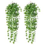 kunstmatige klimop slinger, 2 stuks, kunstmatige wijnstok, groene bladeren, , hangplant, voor thuis, keuken, tuin, kantoor, bruiloft, wanddecoratie