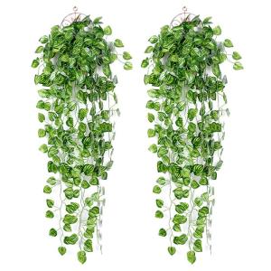 kunstmatige klimop slinger, 2 stuks, kunstmatige wijnstok, groene bladeren, , hangplant, voor thuis, keuken, tuin, kantoor, bruiloft, wanddecoratie