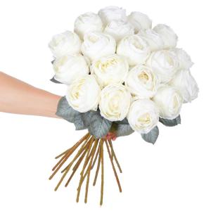 10 stuks witte kunstrozen, 50 cm, lang, enkele roos, kunstbloem, zijden bloesem, roos, realistische bloem voor tafel, kantoor, feest, bruiloft, woondecoratie (wit, 10 stuks)