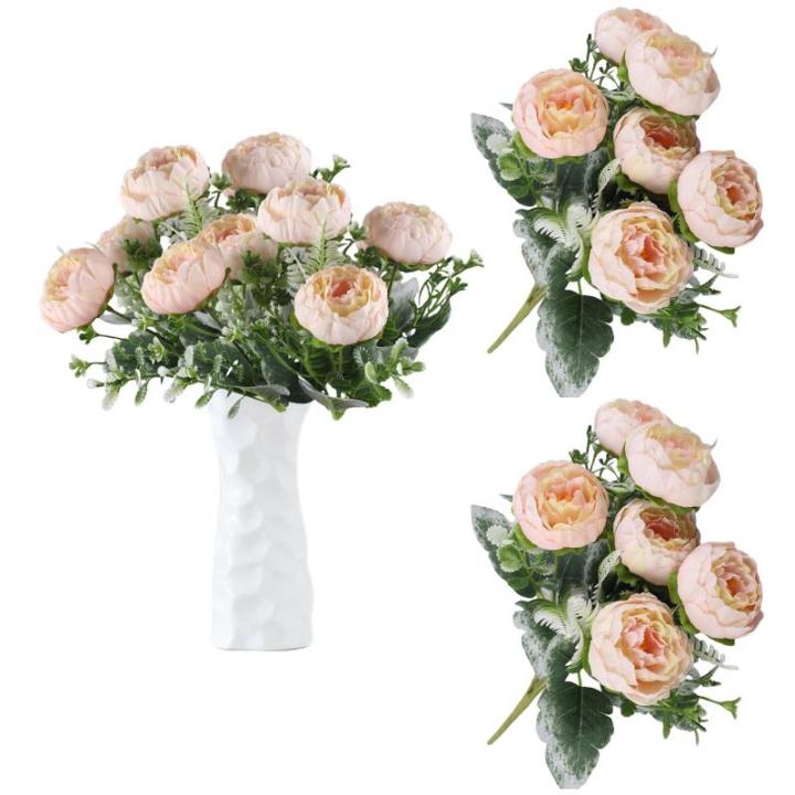 Kunstbloemen, 12 stuks, kunstbloemen, boeketten voor tuin, feest, kantoor, decoratie, bruid, bruiloftsboeket, roze decoratie 1004
