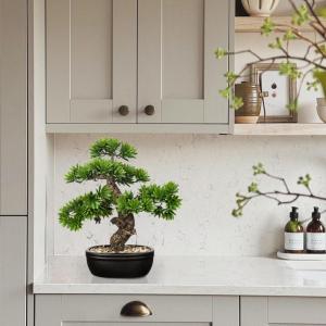 Kunstbonsai Natuurgetrouwe kunstplant als echte kunstmatige bonsaiboom met pot voor badkamer, kantoor, vensterbank, decoratie, hoogte 40 cm