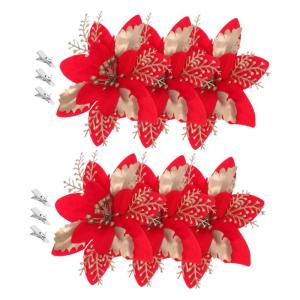 6 Stück Seidentuch Weihnachtsbaumdekoration Rote Ornamente Weihnachtsdekoration PVC Weihnachtsblumenkopf