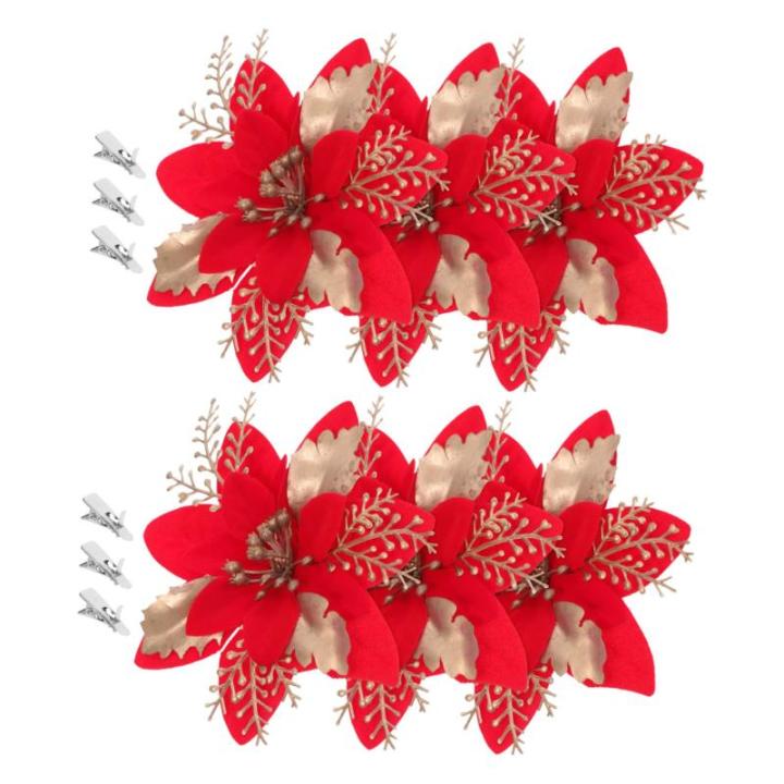6 Stück Seidentuch Weihnachtsbaumdekoration Rote Ornamente Weihnachtsdekoration PVC Weihnachtsblumenkopf