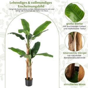 Bananenboom, kunstplant, kunstplant, banaan, 165 cm, grote kunstplant, bananenplant met 10 bladeren, kunstplant, plastic plant, decoratieve plant voor woonkamer, slaapkamer, kantoo