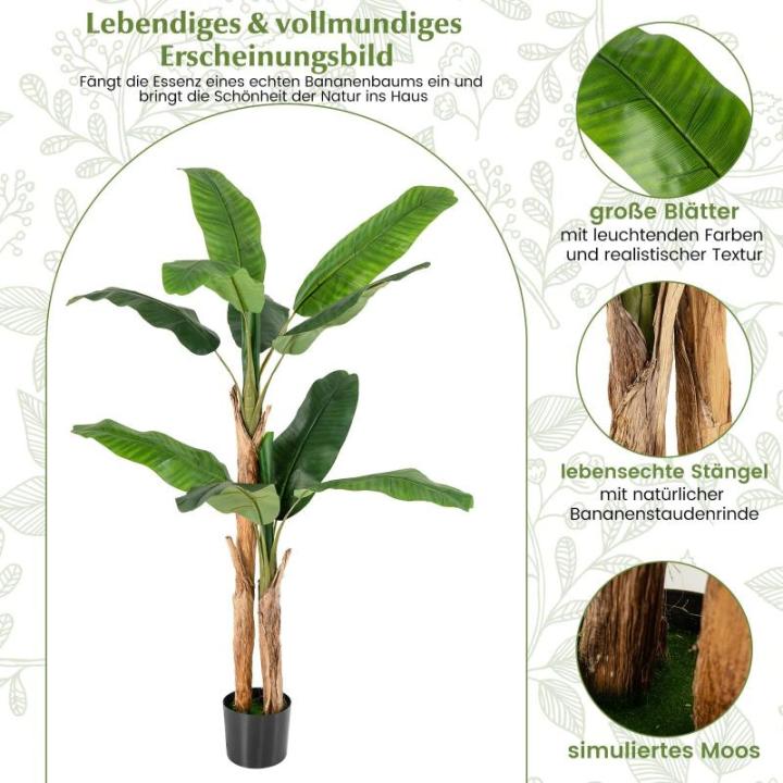 Bananenboom, kunstplant, kunstplant, banaan, 165 cm, grote kunstplant, bananenplant met 10 bladeren, kunstplant, plastic plant, decoratieve plant voor woonkamer, slaapkamer, kantoo