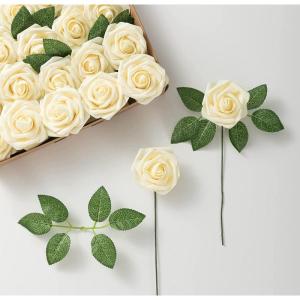 25 stks Echt uitziende Nep Rose Hoofd, Faux Bloemen Realfor DIY Bruiloft Boeketten Centerpieces Arrangementen Party Home Decorations, Beige