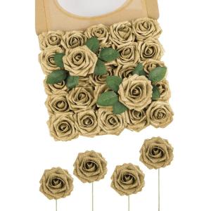 Kunstbloemen, rozen, decoratie, 25 stuks, gloeiende gouden bloemen, glitter, rozen, echte look, nepschuim, rozen met steel, voor doe-het-zelf bruiloft, boeketten, bruidsdouche, fee