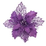 Poinsettia Kerstster met clips, 10 stuks, glinsterend voor kerstboomdecoraties, kerstbloemen voor Kerstmis, tuin, Nieuwjaar, kransen, paars