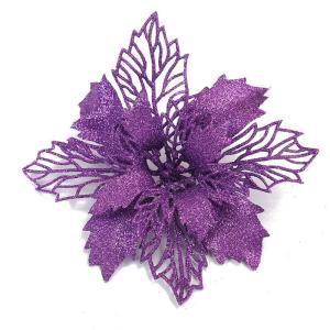 Poinsettia Kerstbloem, 20 stuks, glitter, kerststerren, bloemen met clips, voor kerstboomdecoraties, kerstbloemen voor Kerstmis, tuin, Nieuwjaar, kransen, paars