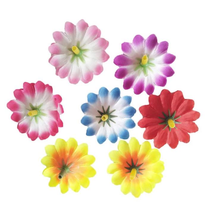100 Stuks Daisy Bloemhoofdjes, Kunstmatige Bloemhoofdjes, Mini Kleurrijke Zijden Bloemen, Ambachten voor Bruiloften, Feesten, Feesten, DIY Hoofdtooi met Kronen (4 cm, 7 Stijlen)