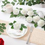 Kunstbloemen, wit, rozen, 30 stuks, 8 cm, boeket, kunstdecoratie, bloemen, kunstrozen met stelen en kaart voor Valentijnsdag, tuin, verjaardag, feest, doe-het-zelf bruiloftsdecorat