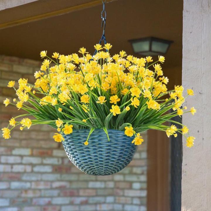 Mihunon Kunstmatige bloemendecoratie, 4 stuks, kleine namaakjes, kunststof, gele kunstmatige littekens, kunstmatige planten/struiken, Artificial Greenery, voor tuin, kantoor, raam,