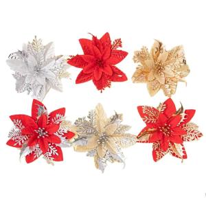 Weihnachtsblume, Weihnachtsstern, Glitzer Weihnachtsblumen Weihnachtsstern, Weihnachtsbaum Blumen Dekoration, Artificial Christmas Flowers Weihnachtsstern Blumen (Mischung,10 Stüc