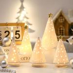 8 Stück Weihnachtsbäume aus Keramik Mini Weihnachten Tanne Figuren Porzellan Winter Deko Tannenbäume für Vintage Tisch Schreibtisch Schrank Kommode Wohnzimmer Schlafzimmer (Bel