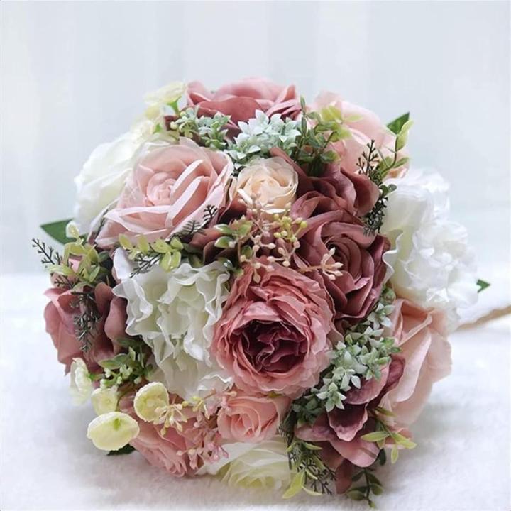 Hochzeitsstrauß for die Braut mit künstlichen Blumen, DIY-Sträuße, romantischer Hochzeitsstrauß, Brautsträuße, künstliche Blumen(Pink)