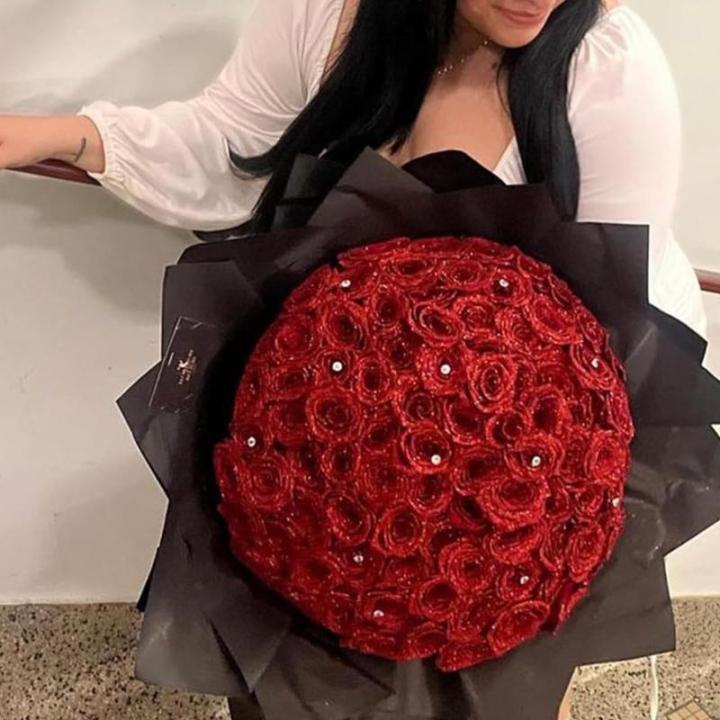 Glitter-rozenboeket, kunstrozenboeket, doe-het-zelf boeket, glanzend, kunstrozenboeket, liefdescadeau, rozengrans, doe-het-zelf boeket cadeaus voor Valentijnsdag (rood, 20 stuks)