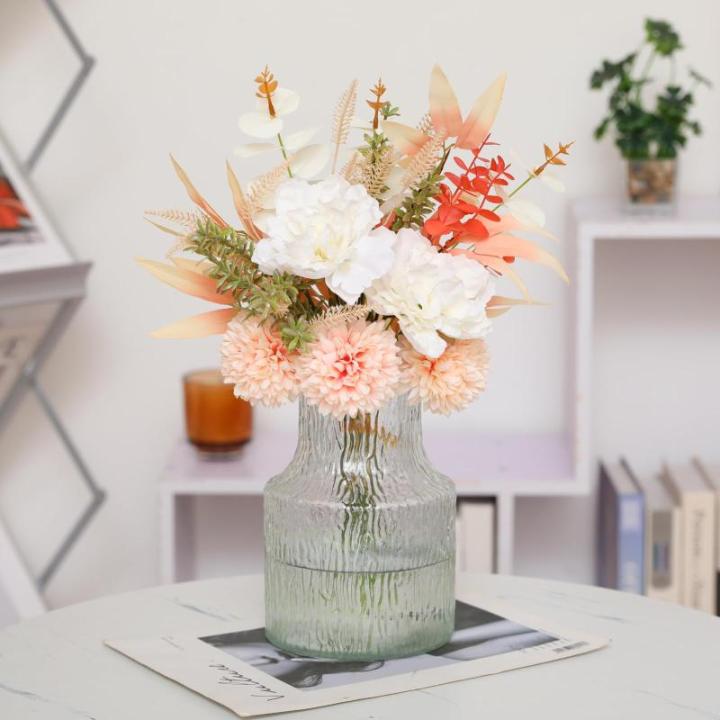 Kunstbloem zijden hortensia bloemstukken, witte bloem faux planten boeketten voor bruiloft decoraties, plastic bloemen tafel centerpieces voor thuis, tuin, kantoor decor (1, wit)
