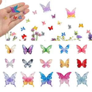 55 stuks microvlinders hars kleurrijke kleine vlinders decoratie mini miniaturen poppenhuis accessoires 3D mini vlinder voor mini tuindecoratie, feeëntuin ornament, doe-het-zelf (