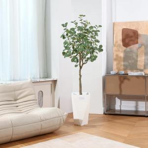 Kunstmatige eucalyptusboom, 150 cm, nep-eucalyptusboom met groene zilveren dollarbladeren, zijden faux eucalyptusboom met plastic kwekerijpot, voor thuiskantoor en binnendecoratie,
