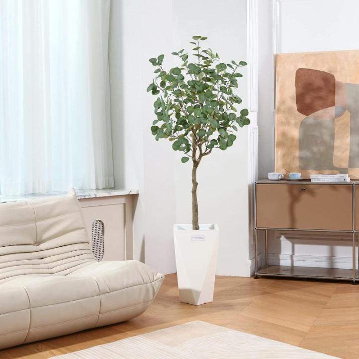 Kunstmatige eucalyptusboom, 150 cm, nep-eucalyptusboom met groene zilveren dollarbladeren, zijden faux eucalyptusboom met plastic kwekerijpot, voor thuiskantoor en binnendecoratie,